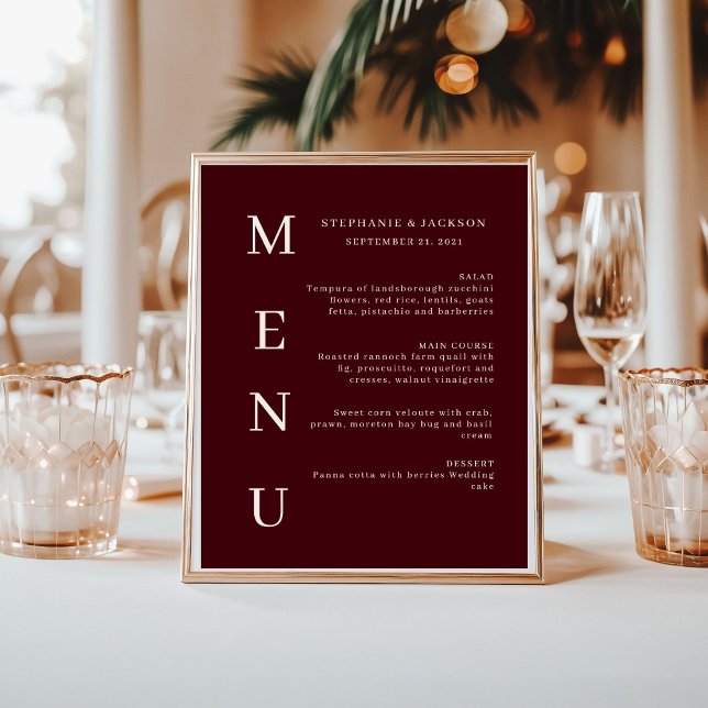 Poster Elegant Burgundy & Ivory Wedding Bar Menu (Criador carregado)