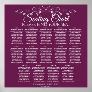 Poster Elegant Cassis 14 Table Wedding Seating Chart