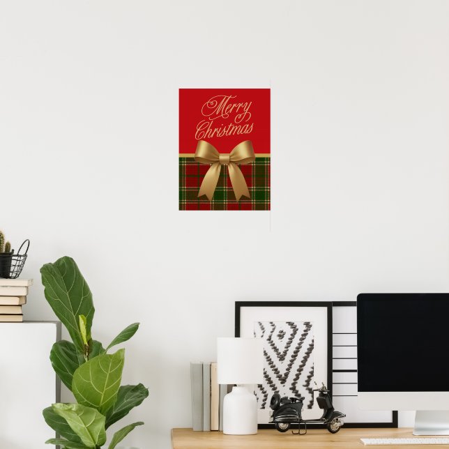 Poster Elegant Christmas Plaid Collection with Gold Bow (Escritório em casa)