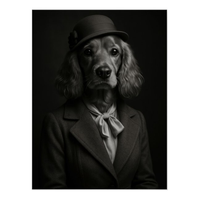 Pôster Elegant Cocker Spaniel in Cloche Hat & Scarf (Frente)