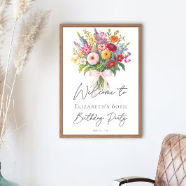 Poster Elegant Colorful Garden Flowers Bouquet Birthday
