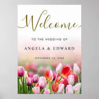 Poster Elegant Colorful Tulip Florals Wedding Welcome