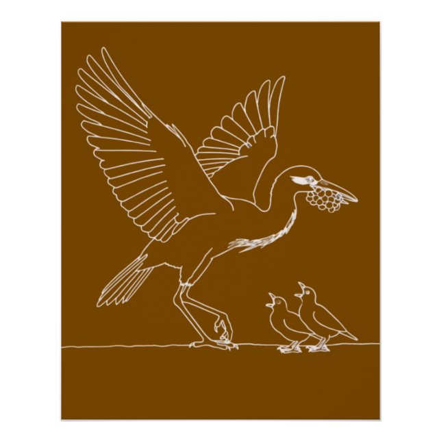 Pôster Elegant Crane Bird illustration  (Frente)