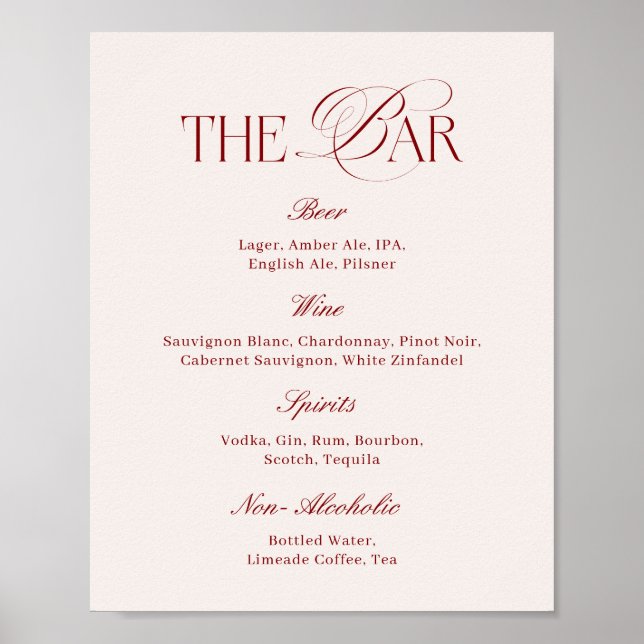 Poster Elegant Cream & Burgundy Wedding Bar (Frente)