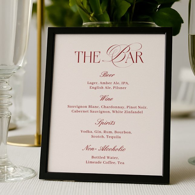 Poster Elegant Cream & Burgundy Wedding Bar (Criador carregado)