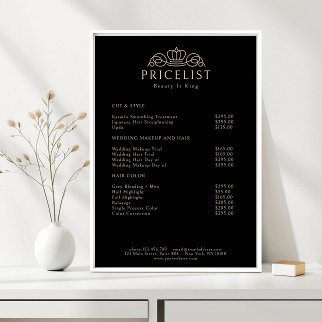 Poster Elegant Crown Logo Black Beige Salon Price List (Elegant Crown Logo Black Beige Salon Price List Poster)
