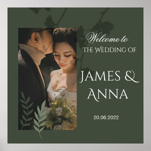 Poster Elegant customizable olive green wedding  (Frente)
