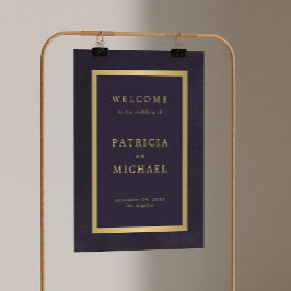Poster Elegant dark purple and gold wedding welcome sign