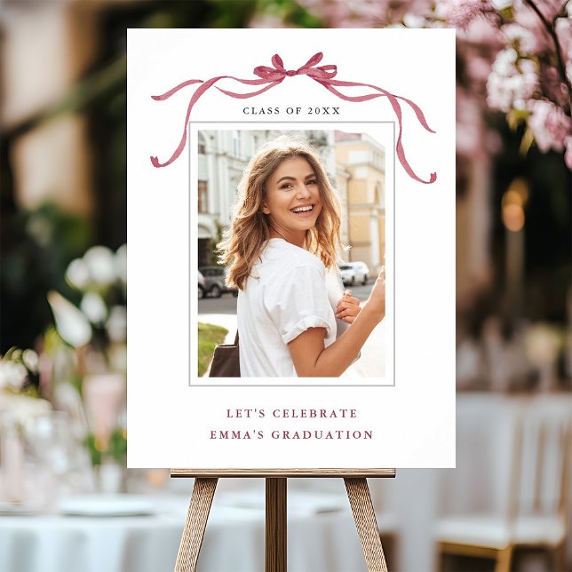 Poster Elegant Deep Blush Bow Graduation Party Welcome (Criador carregado)