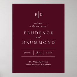 Poster Elegant Deep Burgundy Classic Wedding Welcome Sign