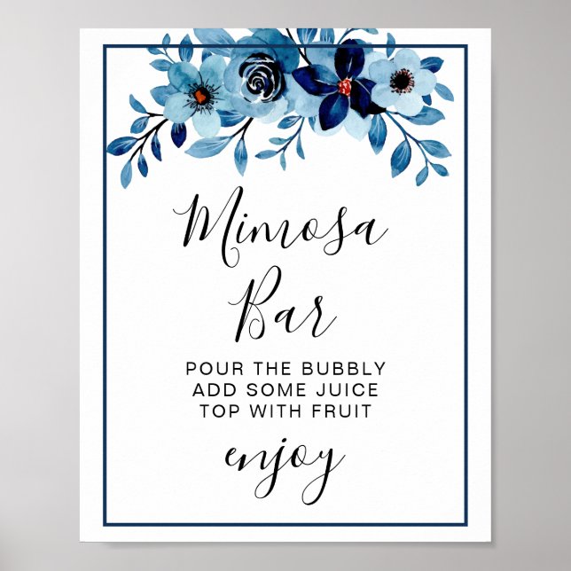 Poster elegant dusty Blue watercolor flower bouquet (Frente)