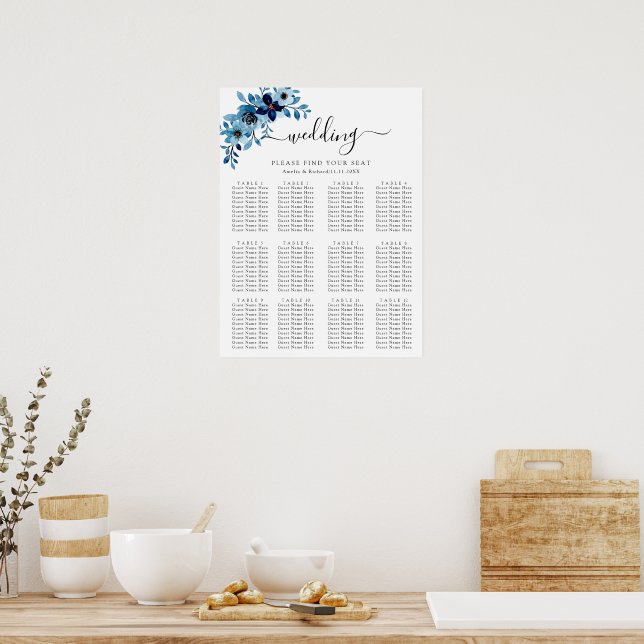Poster elegant dusty Blue watercolor flower bouquet (Cozinha)