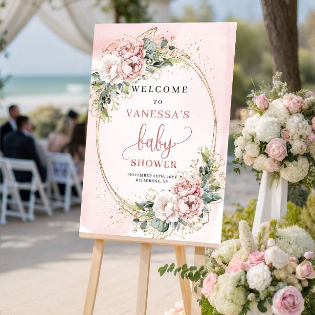 Poster Elegant Dusty Pink Floral Baby Shower Welcome Sign (Elegant Dusty Pink Floral Baby Shower Welcome Sign)