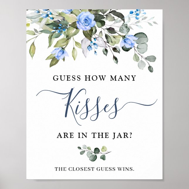 Poster Elegant Eucalyptus Blue Roses Bridal Shower (Frente)