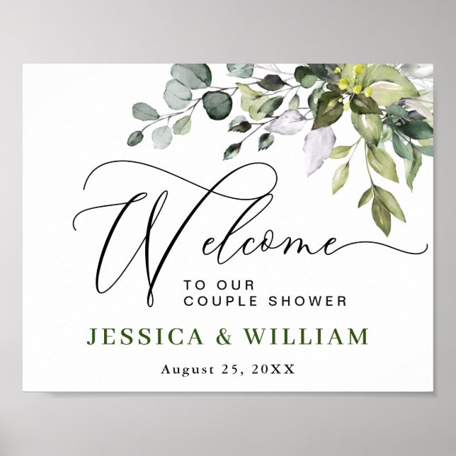 Poster Elegant Eucalyptus COUPLE SHOWER Welcome Sign (Frente)