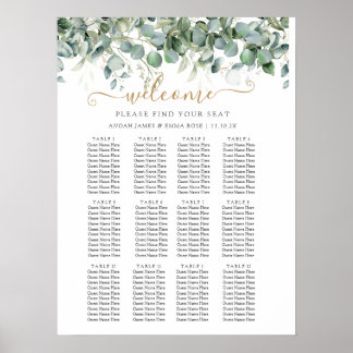 Poster Elegant Eucalyptus Greenery Wedding Seating Chart