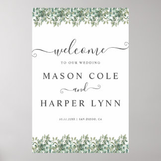 Poster Elegant Eucalyptus Greenery Wedding Welcome sign