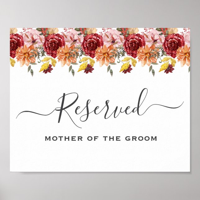 Poster Elegant Fall Leaves Autumn Wedding Reserved Sign (Frente)