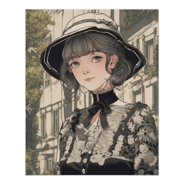Pôster Elegant Fantasy Roupa - Na moda Anime LBD AI (Frente)