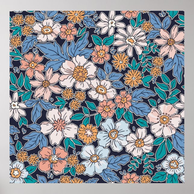 Poster Elegant floral pattern in small hand draw flower.  (Frente)