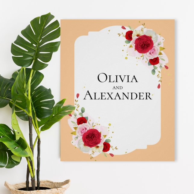 Pôster Elegant Floral Wedding Poster Sign (Criador carregado)