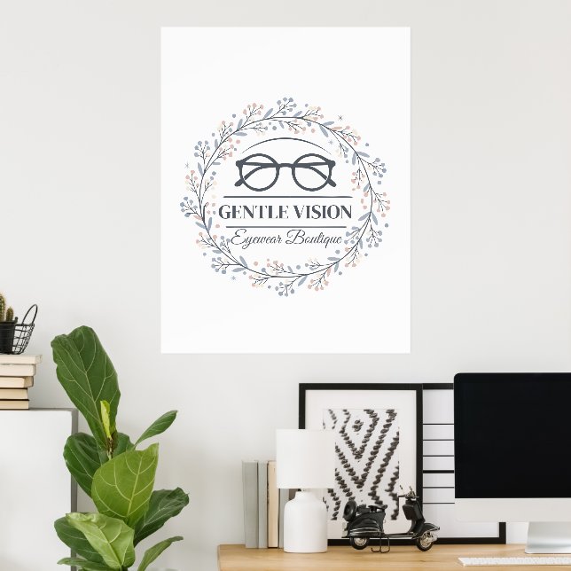 Poster Elegant Flowers Framing Reading Glasses Art (Escritório em casa)