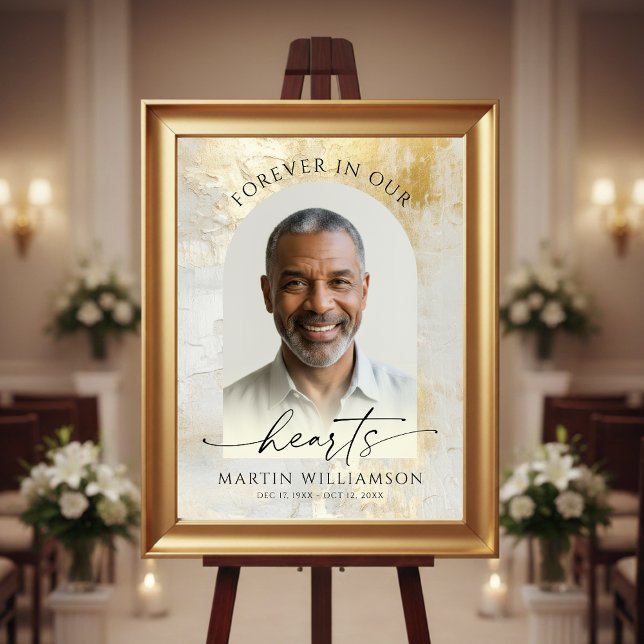 Poster Elegant Forever Hearts Photo Script Gold Funeral (Criador carregado)