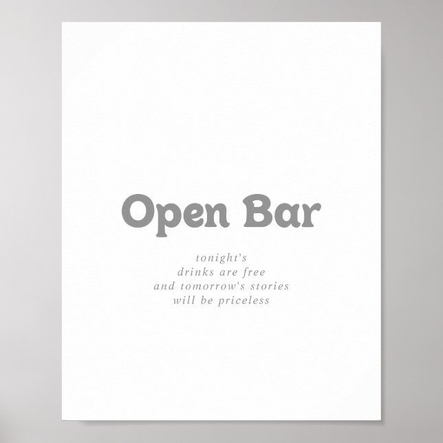 Poster Elegant Formal Minimal Wedding Open Bar Sign (Frente)