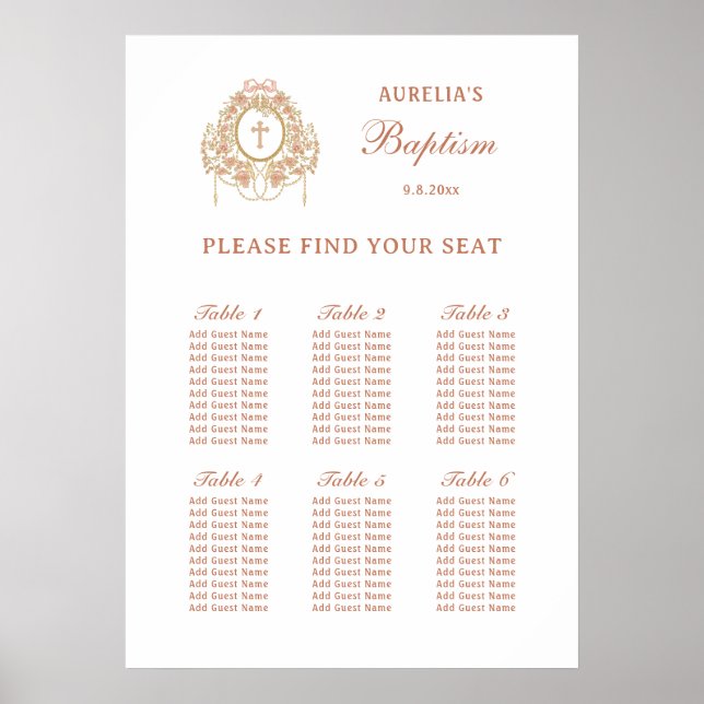 Poster Elegant Frame Holy Cross Baptism Seating Chart (Frente)