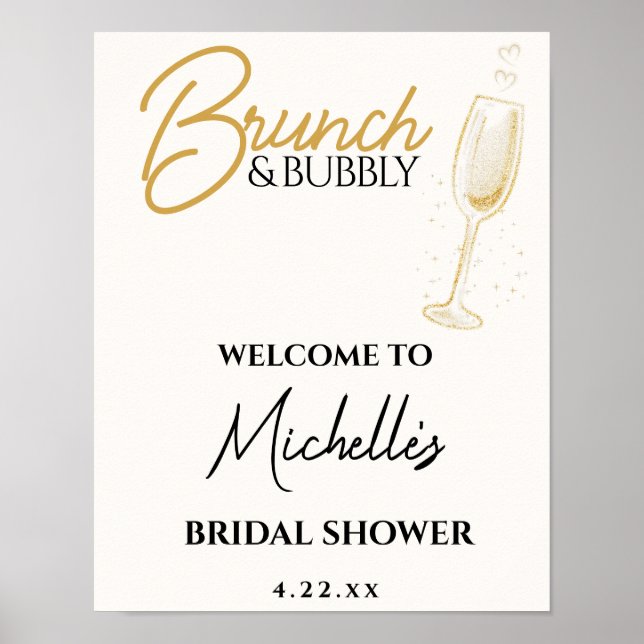 Poster Elegant Gold Brunch & Bubbly Bridal Shower Sign (Frente)