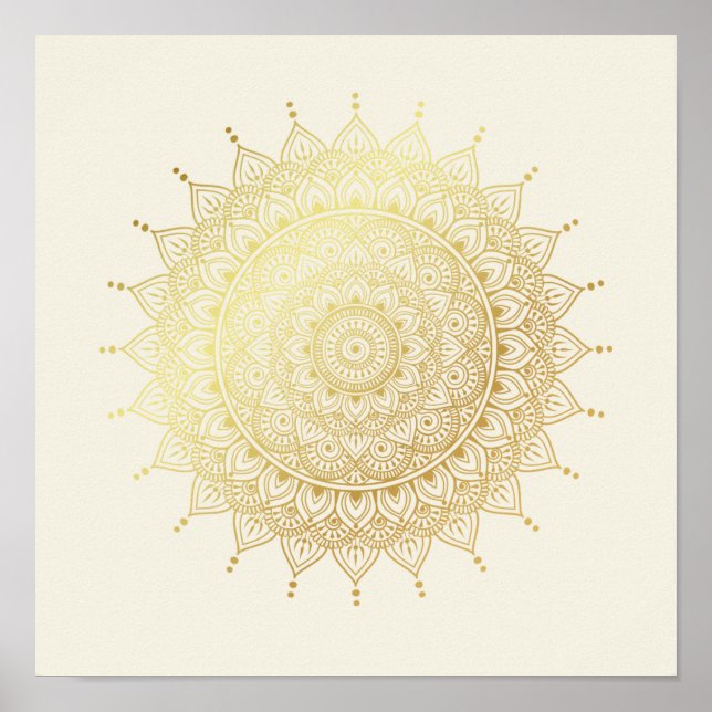 Poster Elegant Gold on Cream Floral Henna Mandala (Frente)