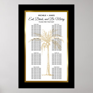 Poster Elegant Gold Palm Tropical Wedding Seating Chart