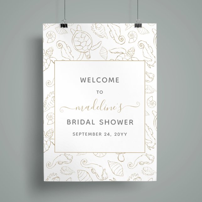 Poster Elegant Gold Sea Ocean Bridal Shower Welcome (Criador carregado)
