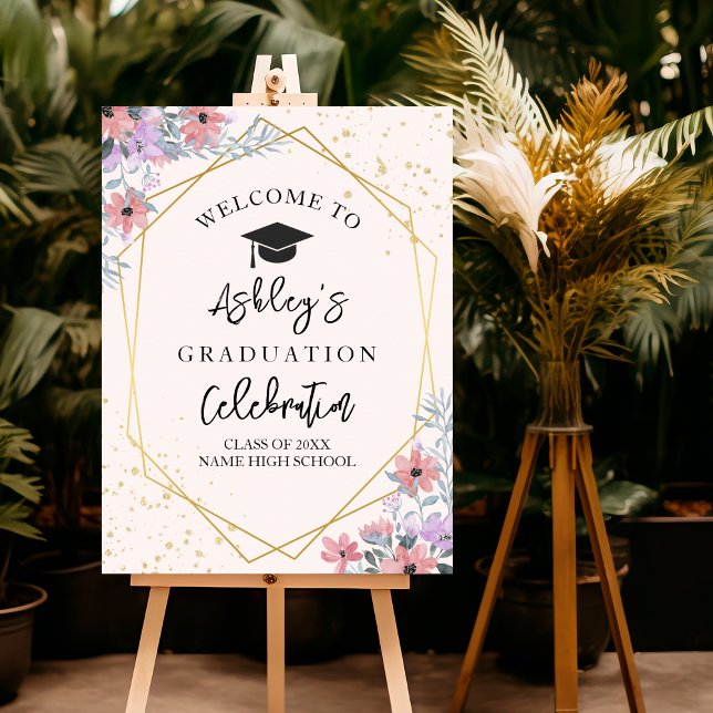 Poster Elegant Graduation with Purple Flowers Theme (Criador carregado)