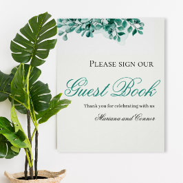 Pôster Elegant Greenery Wedding Guest Book Sign