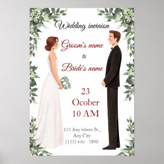 Poster Elegant Illustrated Wedding Invitation 
