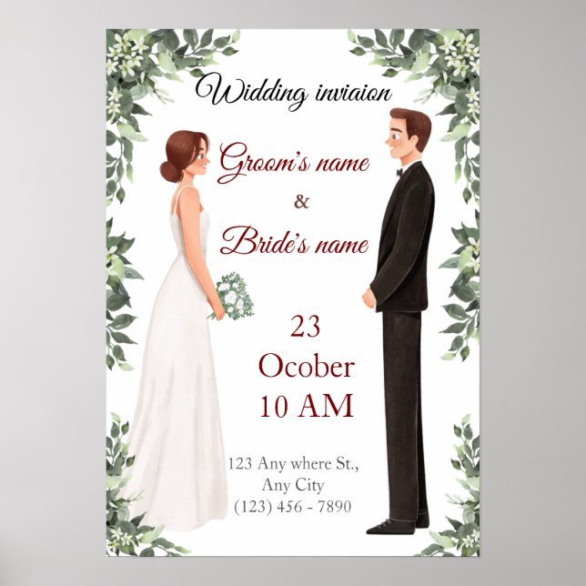 Poster Elegant Illustrated Wedding Invitation  (Frente)