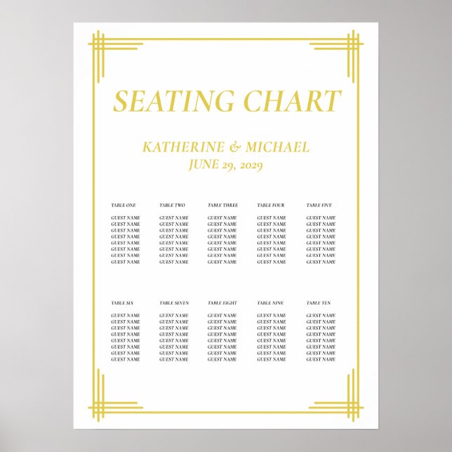 Poster Elegant Island Citrus Yellow Wedding Seating Chart (Frente)