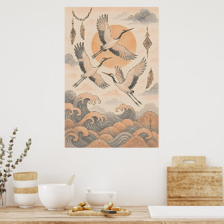 Poster Elegant Japanese Crane Wall Art Minimalist