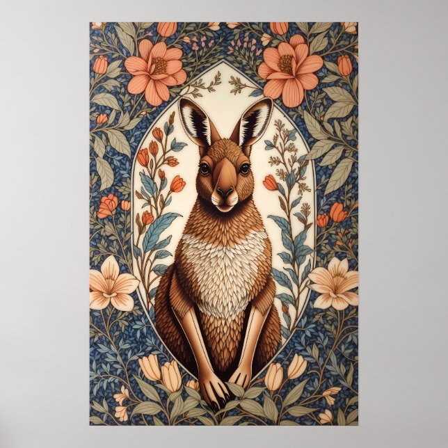 Poster Elegant Kangaroo William Morris Inspired  (Frente)