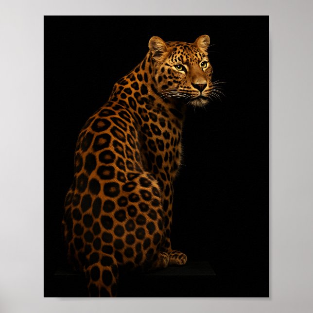 Poster Elegant Leopard Portrait on Black Background (Frente)