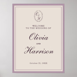 Poster Elegant Mauve Plum Wedding Welcome Sign