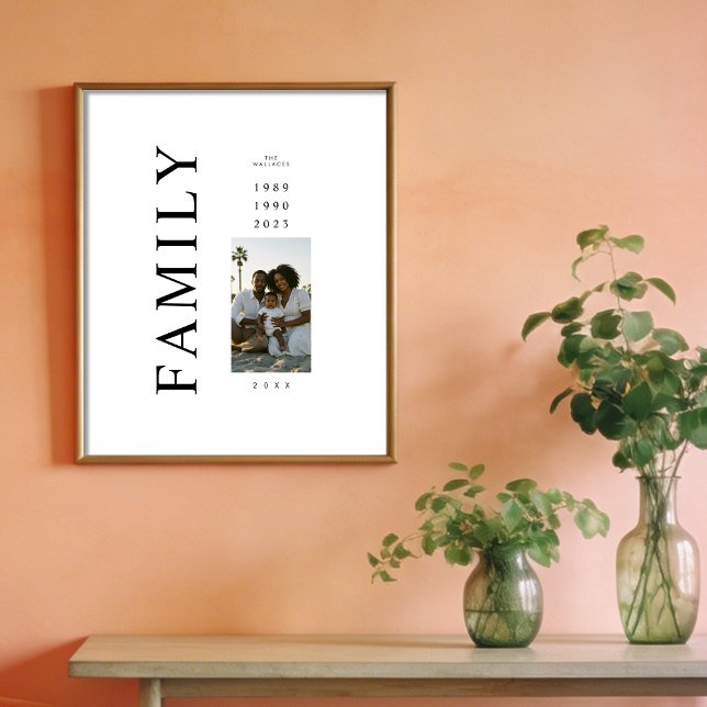 Poster Elegant Minimalist Family Photo 3 Birth Years (Elegant Minimalist Family 3 Members Photo Birth Years Poster Design. )