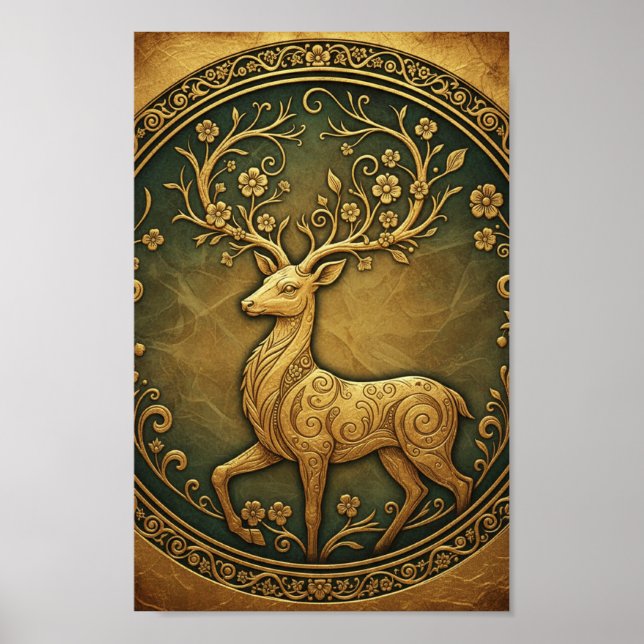 Poster Elegant Minimalist Forest Deer Fine Art  (Frente)