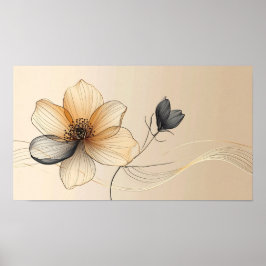 Poster Elegant Minimalist Gold & Sheer Beige Floral Botan