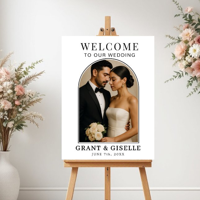 Poster Elegant Minimalist Photo Wedding Welcome Sign  (Criador carregado)