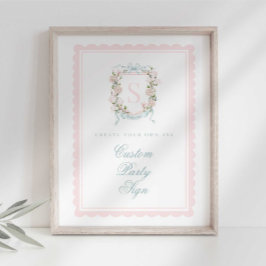 Poster Elegant Monogram Crest Baby Shower Custom 4x6