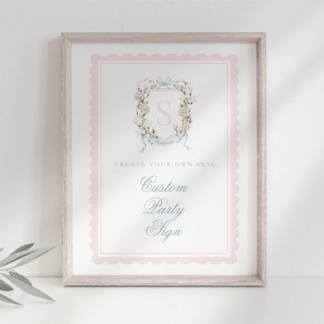 Poster Elegant Monogram Crest Baby Shower Custom 8x10 (Criador carregado)