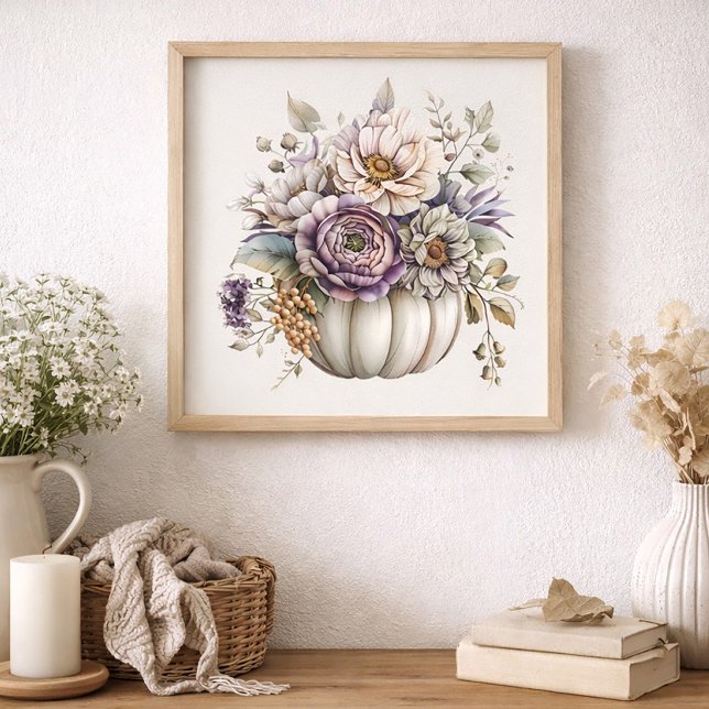 Poster Elegant Neutral Pumpkin Floral Fall Cottage  (Criador carregado)