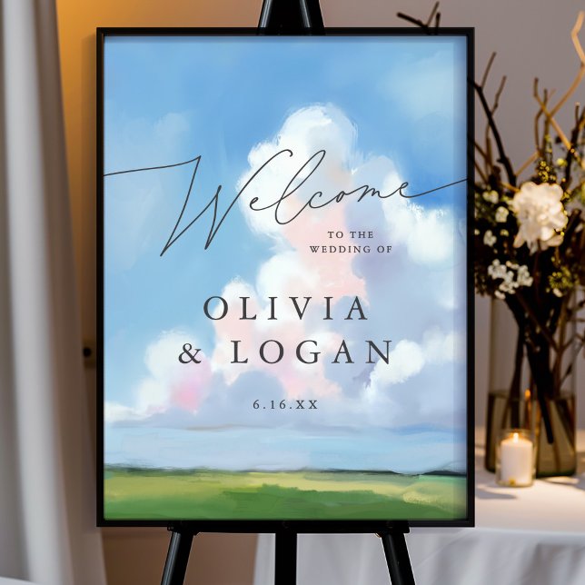 Poster Elegant Painted Landscape Clouds Wedding Welcome (Criador carregado)